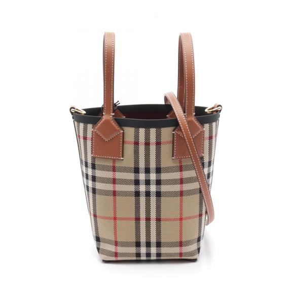 BURBERRY Mini London Tote Bag Leather Beige Brown Multicolor - Picture 1 of 4